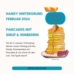 Handy Hintergrund Februar 2024 Digitaler Download – Pancakes mit Sirup & Himbeeren