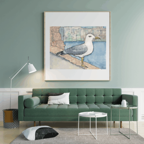 Kunstdruck Krafttier Möwe 2025 mit Aqaurell gemalt